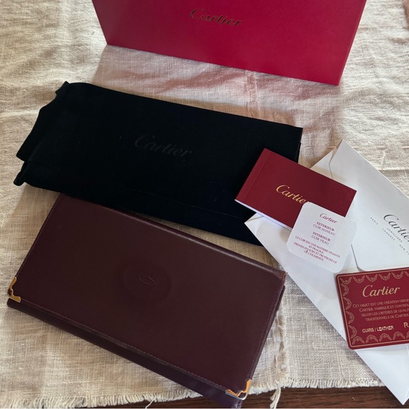NEW Cartier international Wallet Gussets Bifold Long burgundy red brown leather - Picture 4 of 8